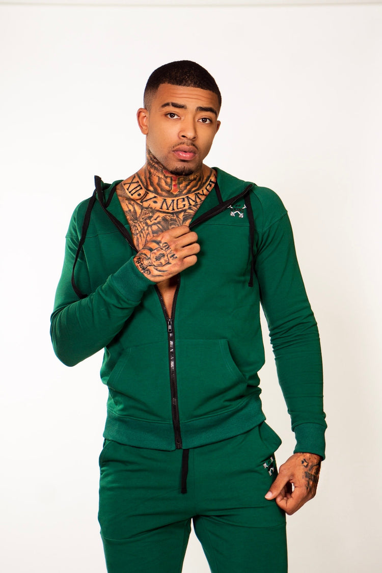 Money green zip up jogger suit